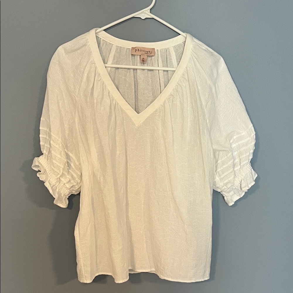 Philosophy Lightweight White V-Neck Puff Sleeve Blouse